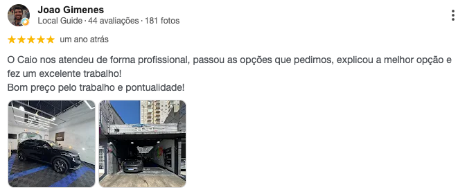 Avaliação de Joao Gimenes: 5 estrelas, atendimento profissional e excelente trabalho